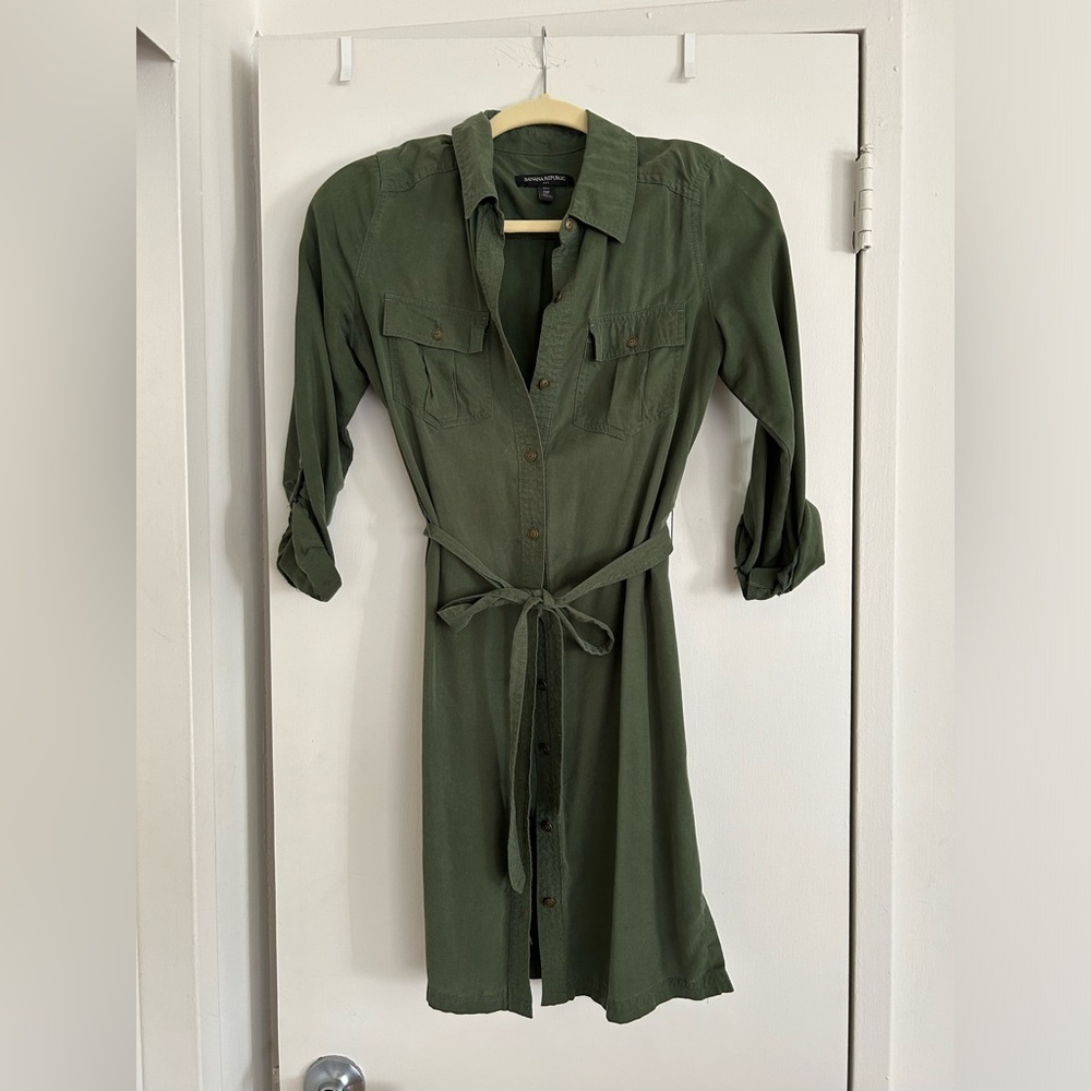 Banana Republic Army Green Shirt Dress